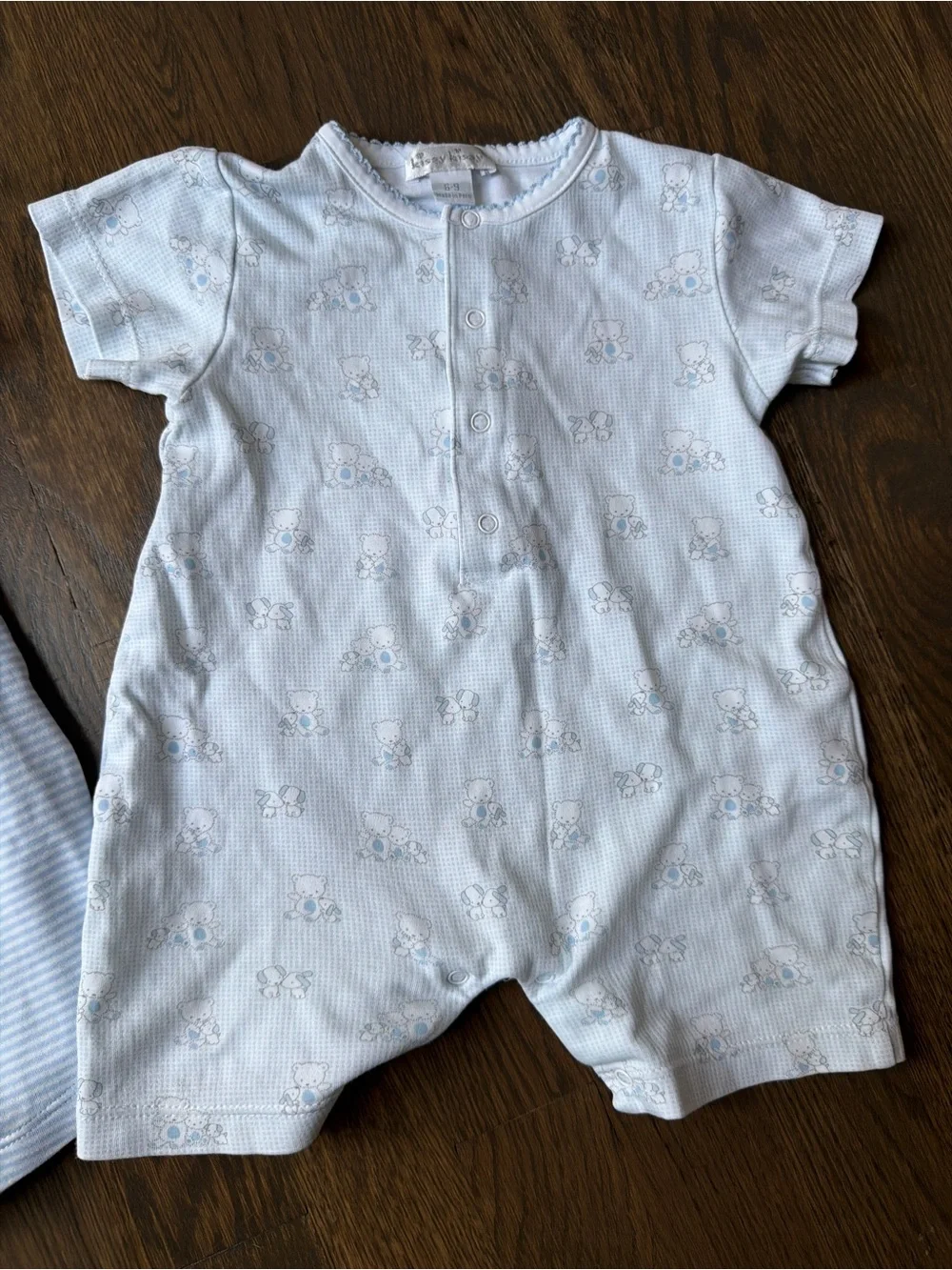 Kissy Kissy Baby Short Sleeve Rompers Set in Light Blue and White 2pc